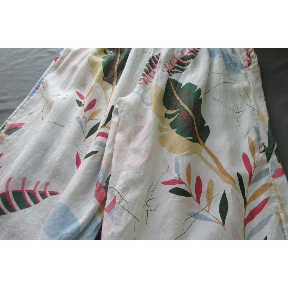 Cynthia Rowley 100% Linen Wide Leg Pull-On Crop Pants XL White Floral Beach Boho - Picture 2 of 11